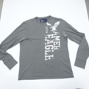 American Eagle Outfitters T-Shirt Men's Medium Gray Graphic Long Sleeve Classic